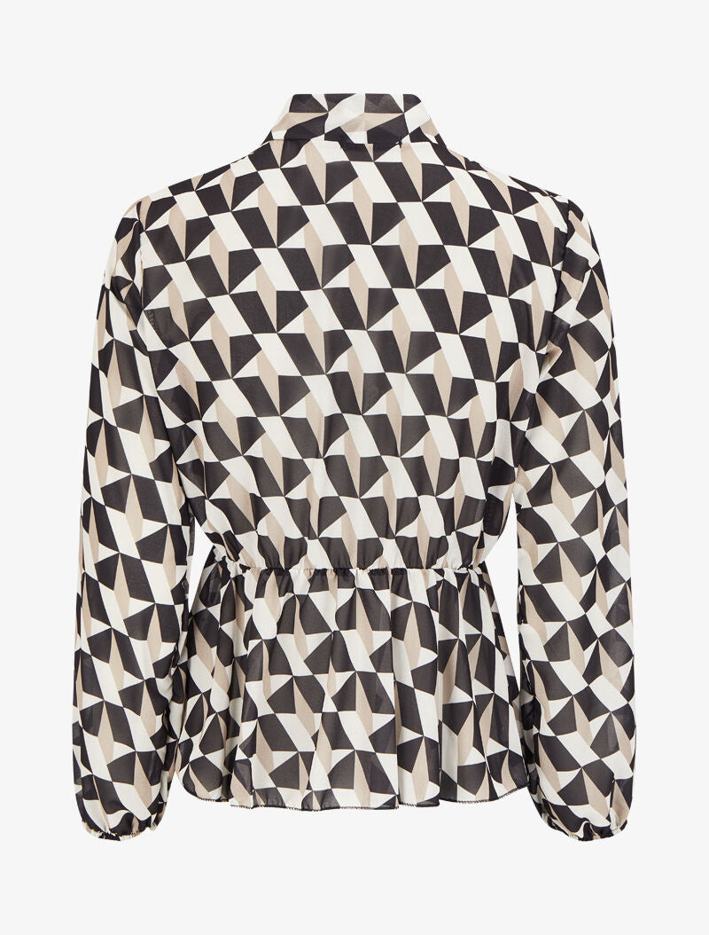 Top péplum à col lavallière et imprimé géométrique - Beige - 2