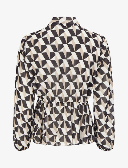 Top péplum à col lavallière et imprimé géométrique - Beige - 2