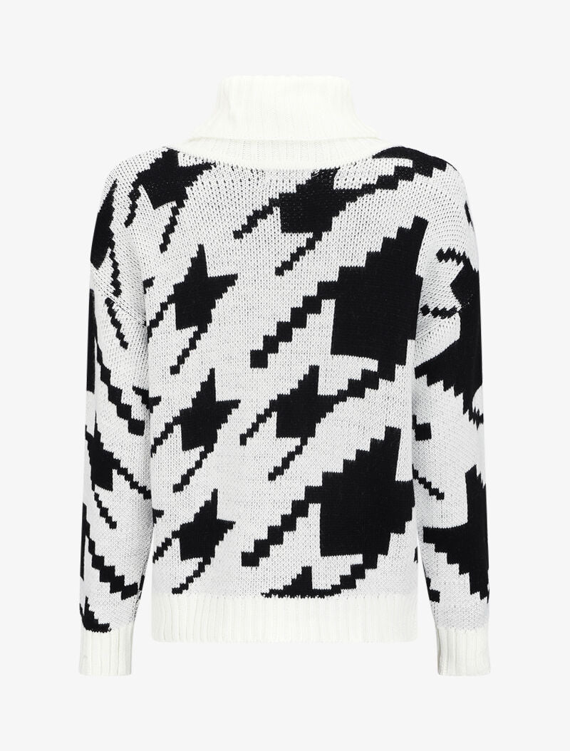Pull à col roulé et imprimé pied de coq stylisé - Blanc - 2