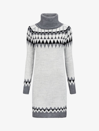 Robe pull à col roulé et motifs géométriques - Gris clair - 4