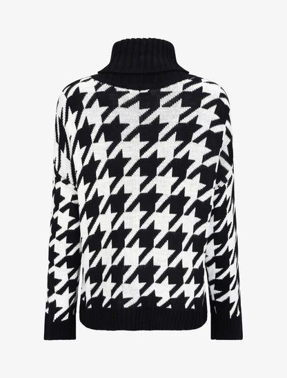 Pull à col roulé et imprimé pied de coq - Noir - 2