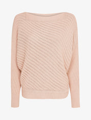 Pull col bateau en maille striée - Rose poudré - 1