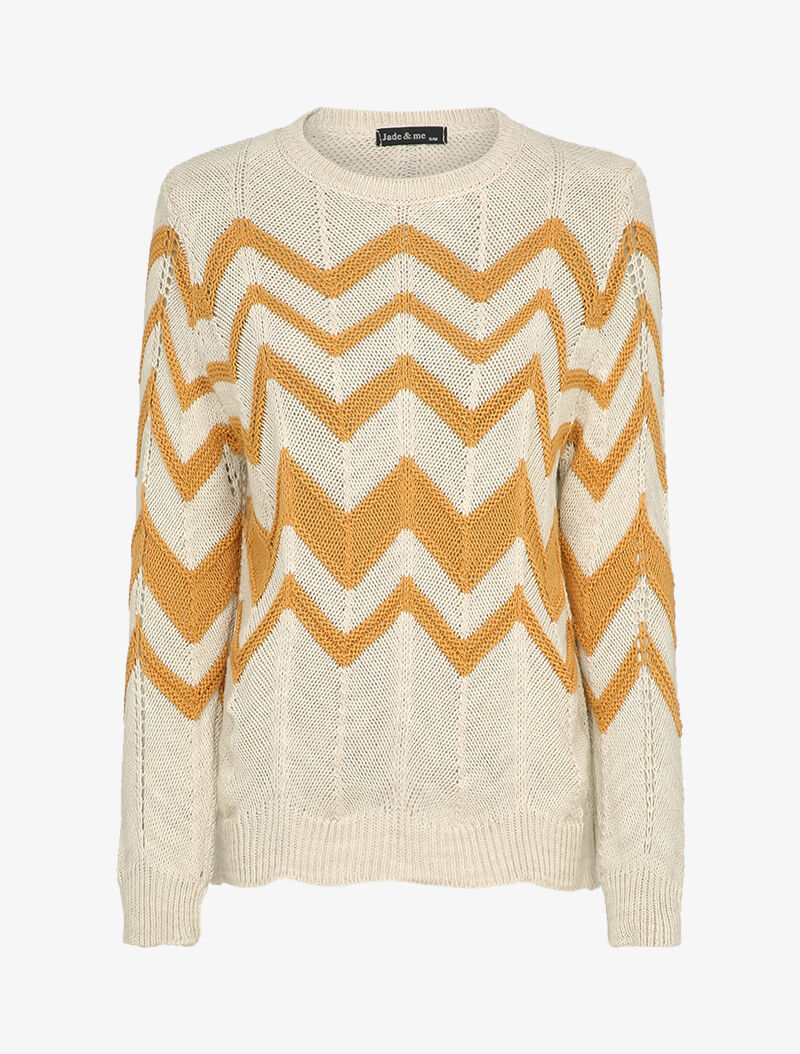 Pull en maille à motif zig zag - Beige - 1