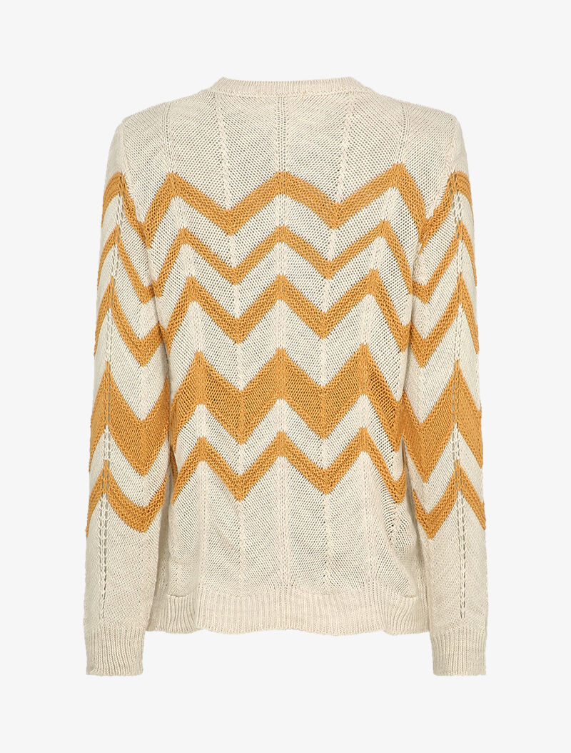 Pull en maille à motif zig zag - Beige - 2