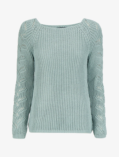 Pull en maille épaisse à manches effet tressé - Bleu gris - 1