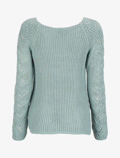 Pull en maille épaisse à manches effet tressé - Bleu gris - 2