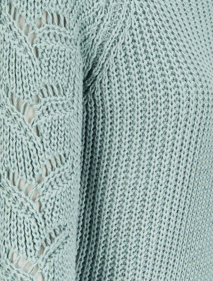 Pull en maille épaisse à manches effet tressé - Bleu gris - 3
