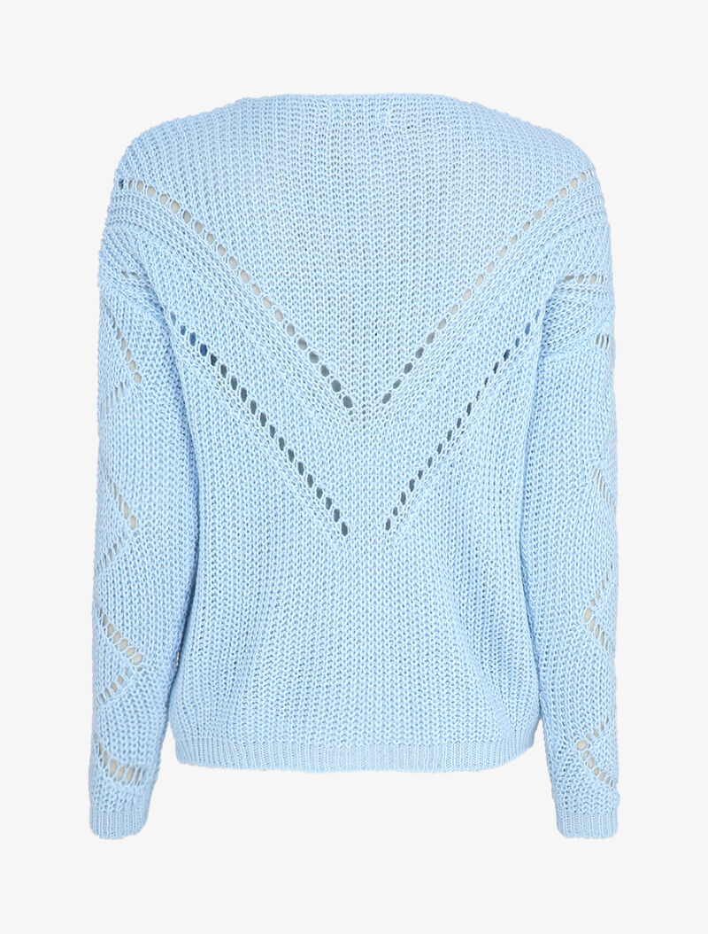 Pull à col V en maille stylisée et ajourée - Bleu ciel - 2