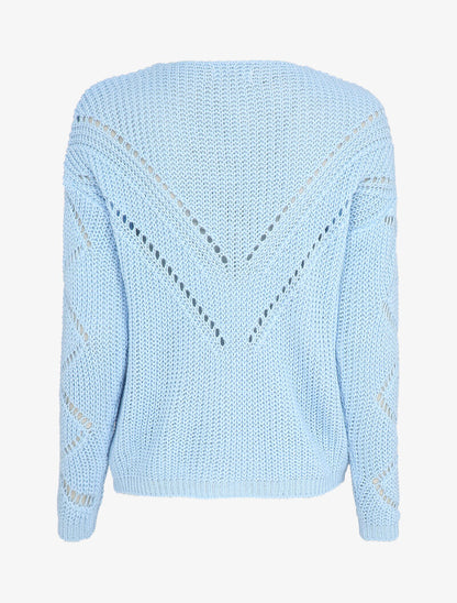 Pull à col V en maille stylisée et ajourée - Bleu ciel - 2