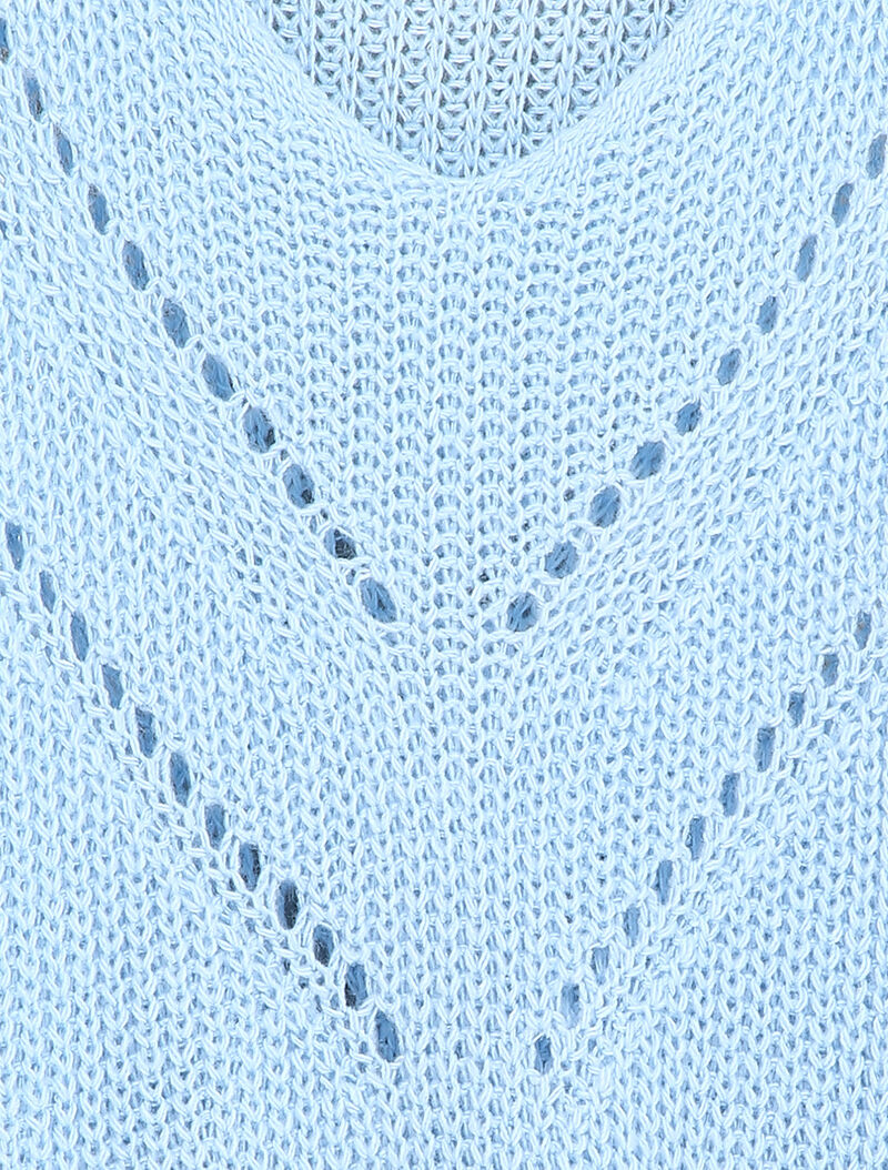 Pull à col V en maille stylisée et ajourée - Bleu ciel - 3