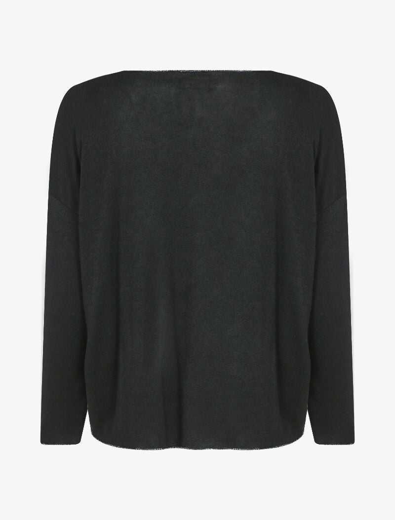 Pull fin oversize orné de strass - Noir - 2
