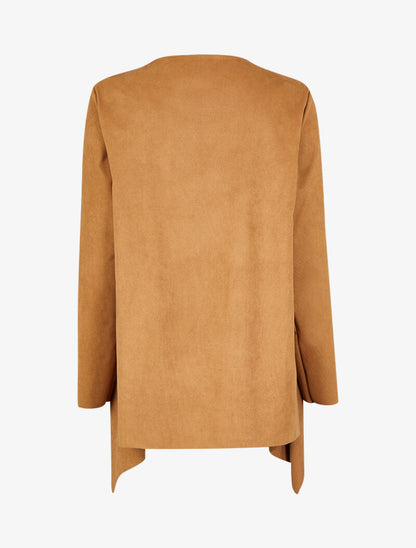 Veste 3/4 suédée à pans asymétriques - Camel - 2