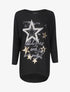 Pull fin loose à motif à inscriptions et motifs étoiles irisées - Noir - 1