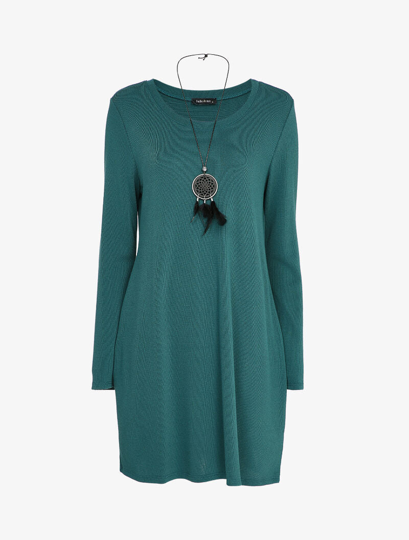 Robe pull fluide avec sautoir - Bleu - 1