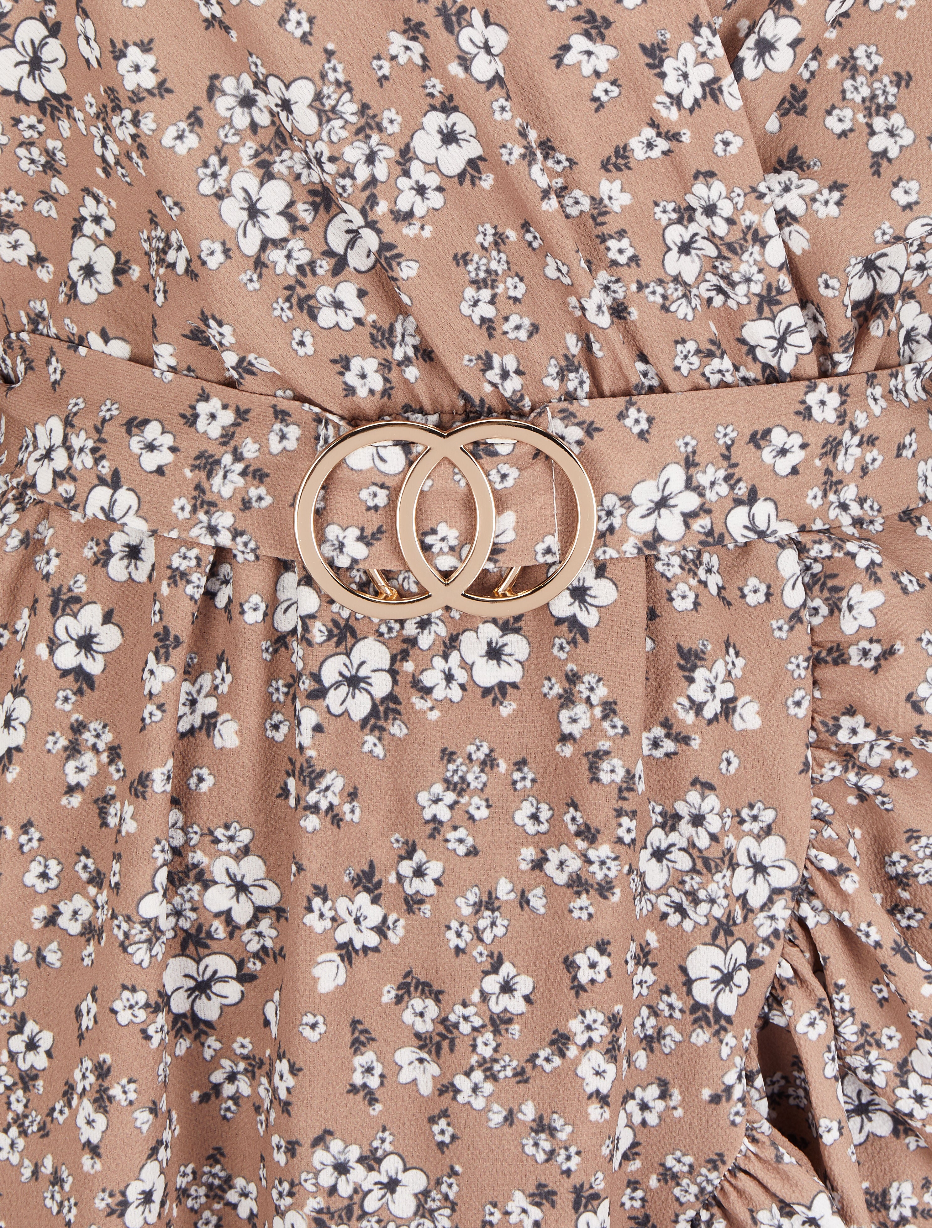 Robe portefeuille volantée à imprimé petites fleurs - Beige - 3