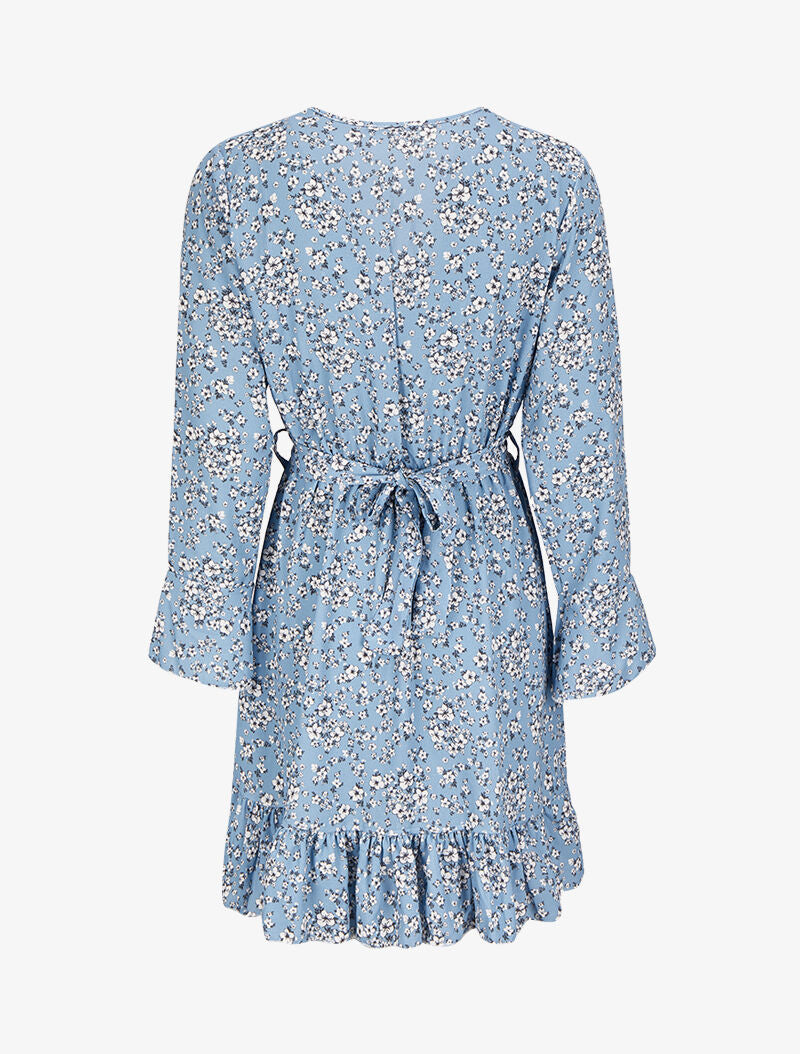 Robe portefeuille volantée à imprimé petites fleurs - Bleu ciel - 2