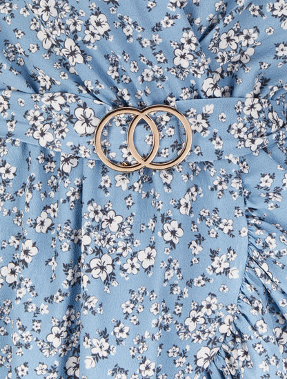 Robe portefeuille volantée à imprimé petites fleurs - Bleu ciel - 3