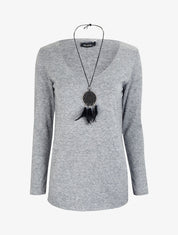 Top à bords irisés avec sautoir - Gris chiné - 1