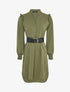 Robe satinée à épaules volantées et manches bouffantes - Kaki - 1