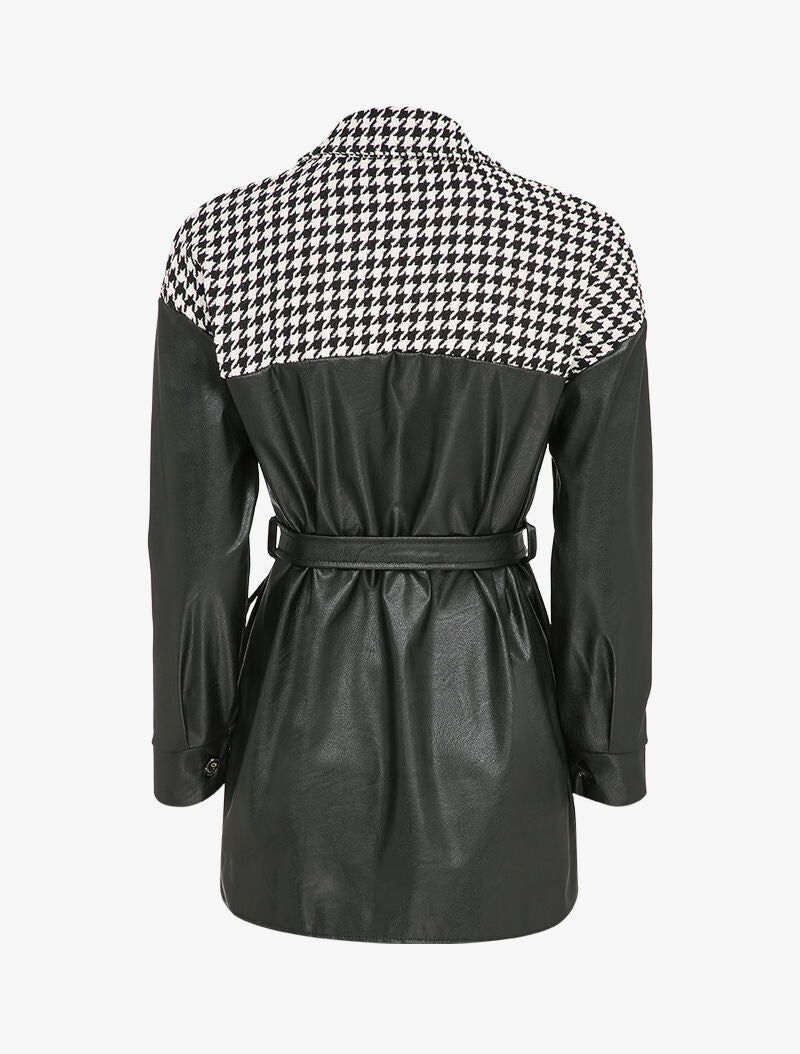 Veste en simili et imprimé pied de poule - Noir/blanc - 2
