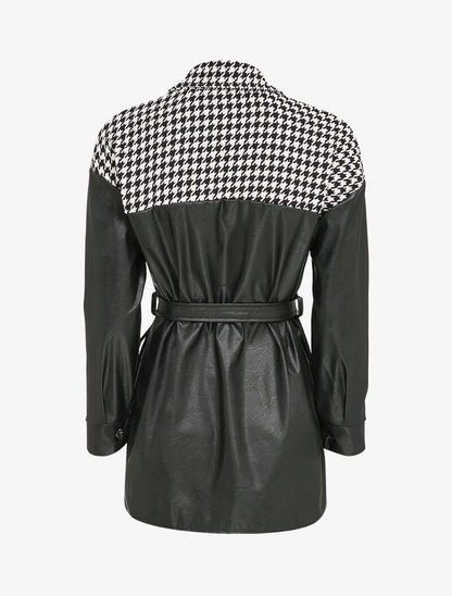 Veste en simili et imprimé pied de poule - Noir/blanc - 2