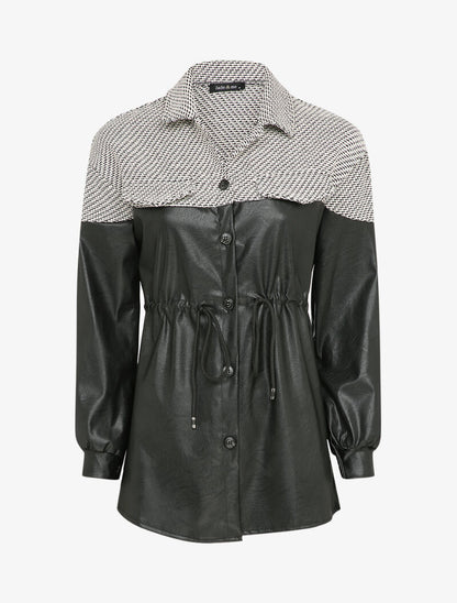 Veste oversize bi-matière à imprimé graphique - Noir/blanc - 1