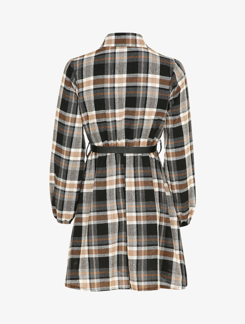 Robe patineuse à carreaux - Camel - 2