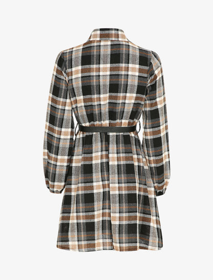 Robe patineuse à carreaux - Camel - 2