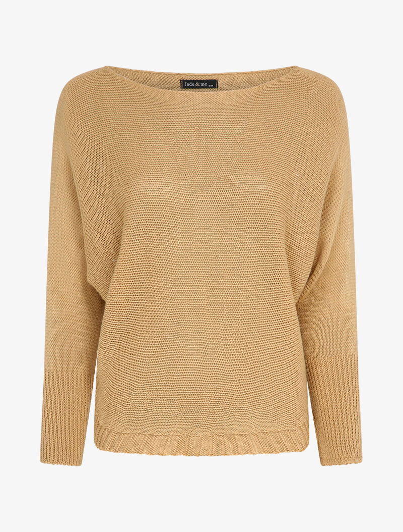 Pull à col bénitier et manches dolman - Camel - 1