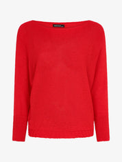 Pull à col bénitier et manches dolman - Rouge - 4