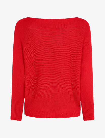Pull à col bénitier et manches dolman - Rouge - 2