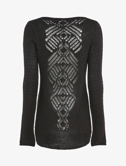 Pull à dos long ajouré et stylisé - Noir - 2