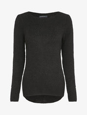 Pull long à dos en maille ajourée - Noir - 1