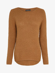 Pull long à dos en maille ajourée - Camel - 4