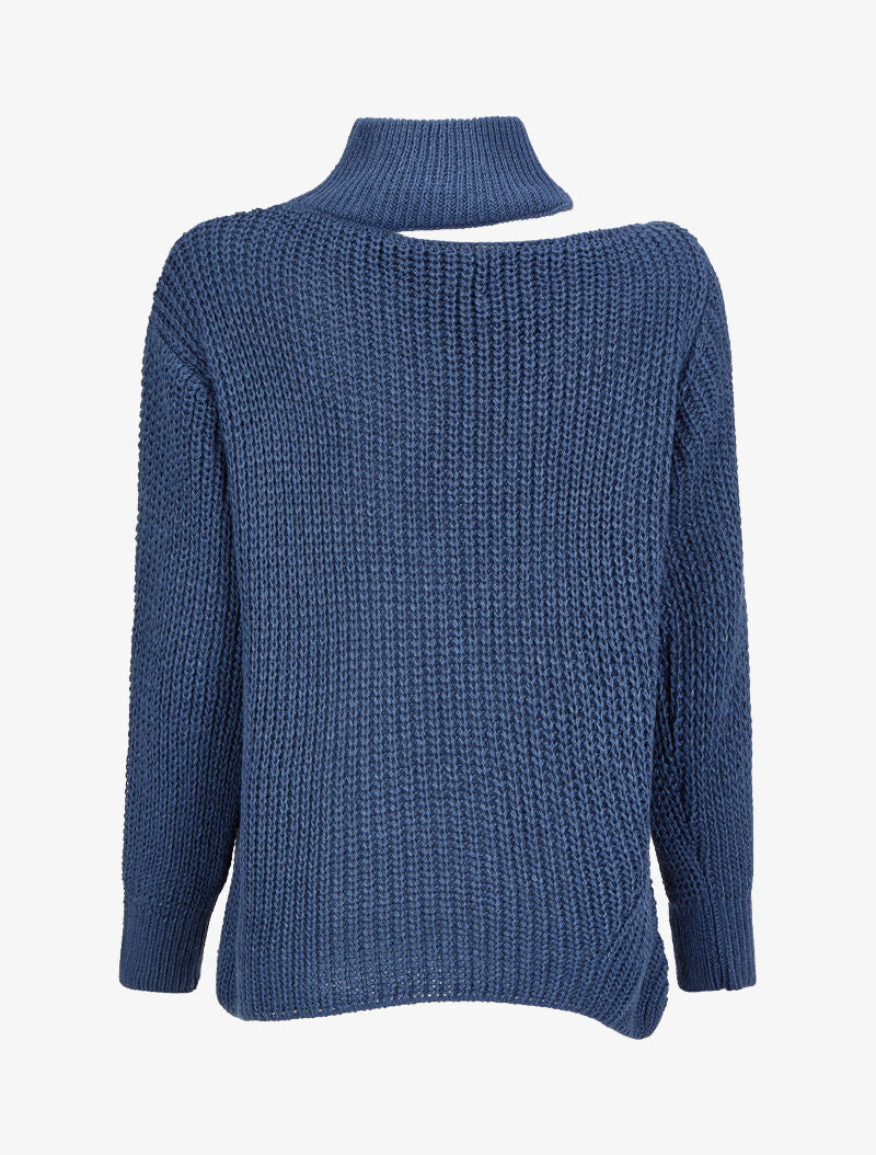 Pull à col montant ajouré et bords asymétriques - Bleu - 2
