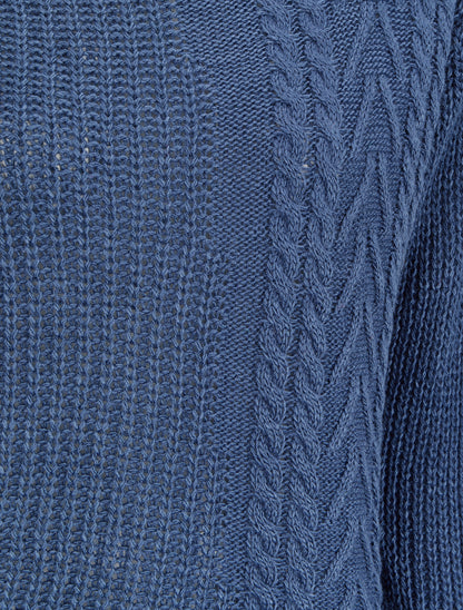 Pull à col montant ajouré et bords asymétriques - Bleu - 3