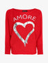 Pull à col bateau à motifs coeur et inscription lamés - Rouge - 1