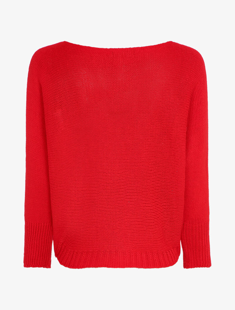 Pull à col bateau à motifs coeur et inscription lamés - Rouge - 2