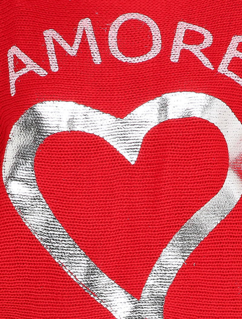 Pull à col bateau à motifs coeur et inscription lamés - Rouge - 3