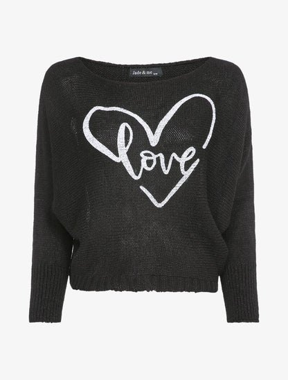 Pull chauve-souris à imprimé LOVE - Noir - 1