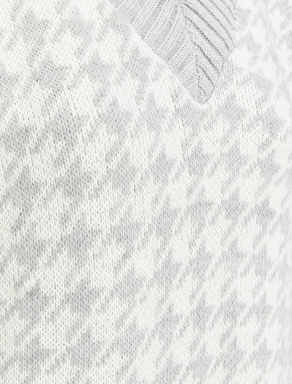 Pull sans manches à col V et imprimé pied de poule - Gris clair - 3