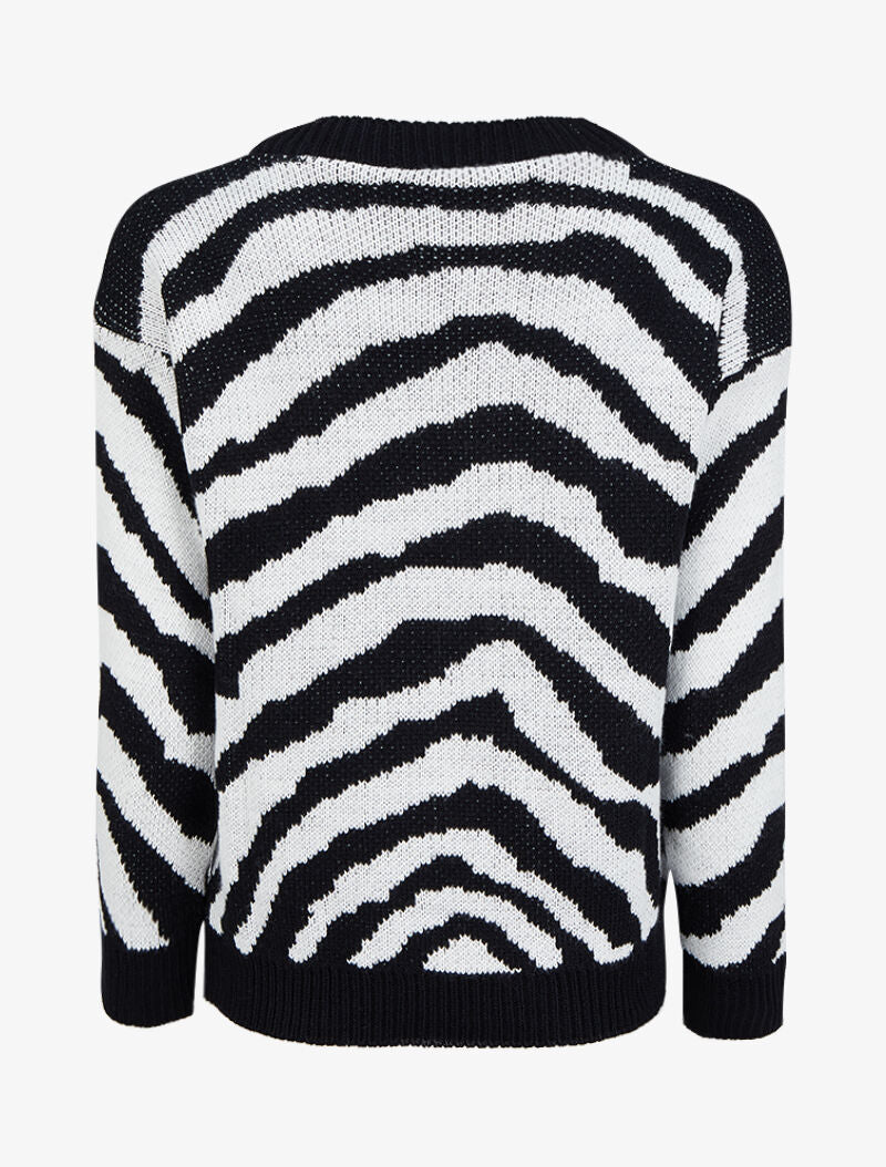 Pull à col rond et imprimé zèbre - Noir - 2