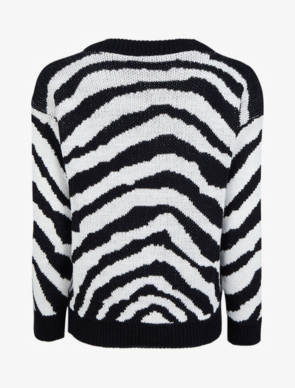 Pull à col rond et imprimé zèbre - Noir - 2