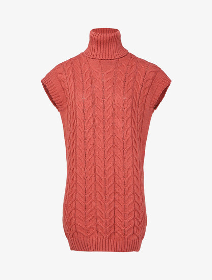 Robe pull sans manches à col roulé - Rose - 1