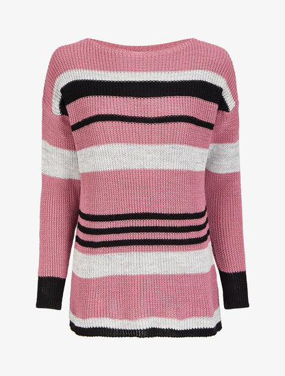 Pull à rayures et col bateau - Vieux rose - 1