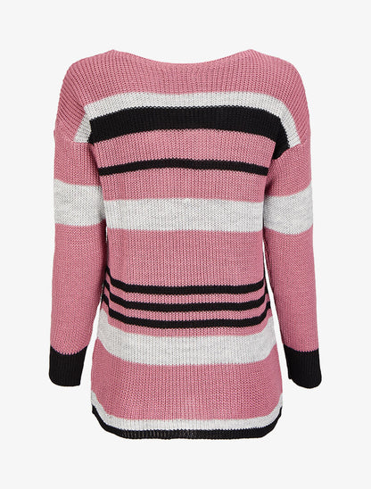 Pull à rayures et col bateau - Vieux rose - 2
