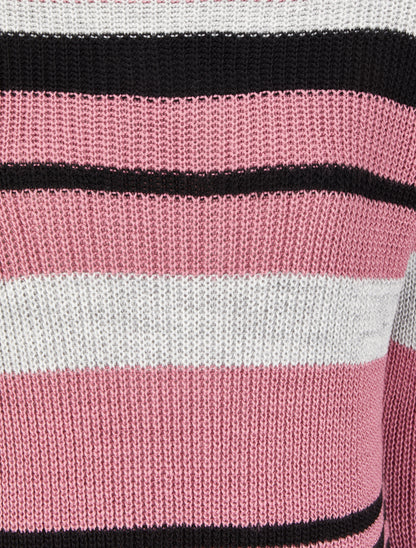 Pull à rayures et col bateau - Vieux rose - 3