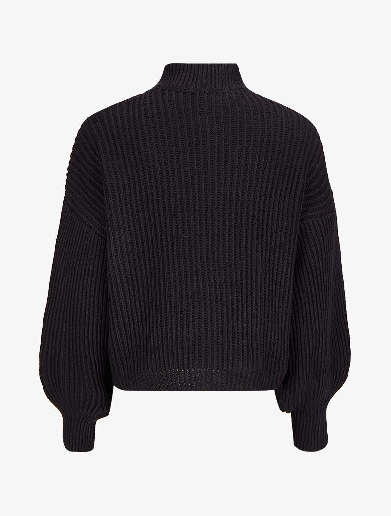 Pull court en grosse maille à col montant - Noir - 2