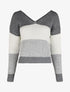 Pull rayé à col et dos en V - Gris - 1