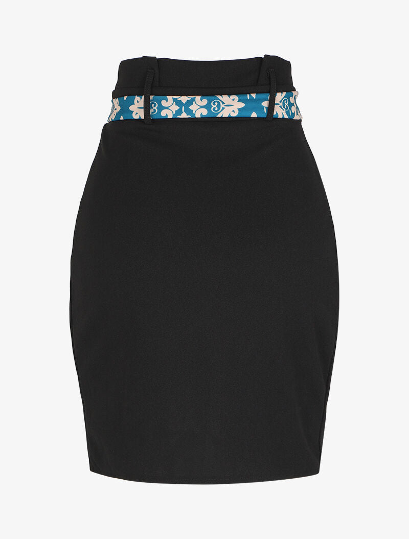 Jupe portefeuille à ceinture stylisée - Noir/bleu - 2